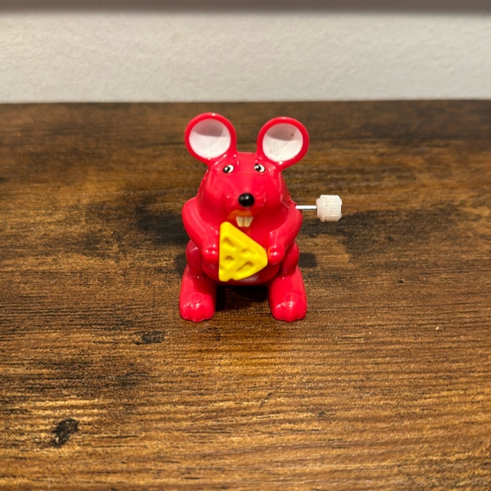 Vtg Rare Wind-up Red Flipping Mouse Cheese Tomy Brand Works Flipper Toy Flips
